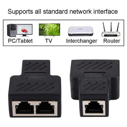 RJ45 Female to Female Network Cable Extension Adapter with 3 Ports black triple-port inline Ethernet extender for PC TV router