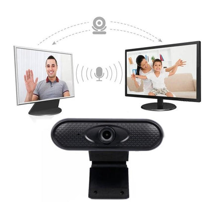 High-Definition USB Webcam with Microphone for Video Calls showing webcam on monitor with clear 1080P video for remote meetings and family calls