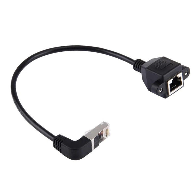30cm Bent RJ45 Male to Female LAN Extension Cable for Networking bent male plug with panel-mount female jack for tight spaces and cable management
