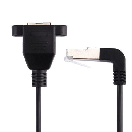 30cm Bent RJ45 Male to Female LAN Extension Cable for Networking - black right-angle male to female extender for tight spaces