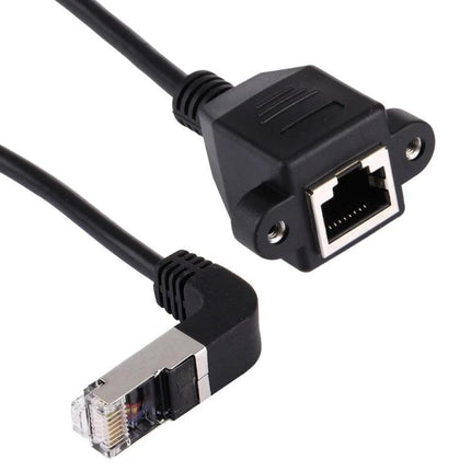 30cm Bent RJ45 Male to Female LAN Extension Cable for Networking - angled male to panel mount female Ethernet extender