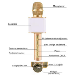 Bluetooth Wireless Handheld Karaoke Microphone with Dual Speakers and High Sound Quality