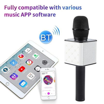 SDRD Microphone for Everyday Karaoke and Home Recording wireless handheld mic next to tablet and phone showing music apps