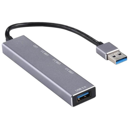 Aluminum Alloy USB 3.0 Hub with Four Ports and LED Indicator - slim gray USB 3.0 four-port hub with LED, short cable for laptop connectivity