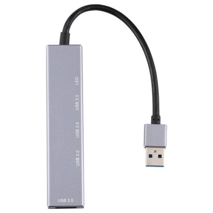 Aluminum Alloy USB 3.0 Hub with Four Ports and LED Indicator – slim silver USB 3.0 hub for connecting external drives, flash drives and keyboards