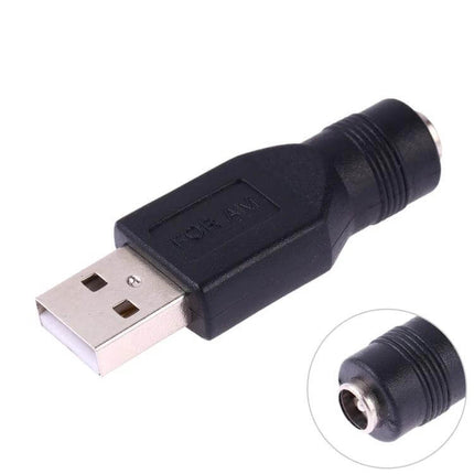 USB to 5.5mm x 2.1mm Female Adapter for Device Connections - black USB to DC barrel jack adapter for powering devices while traveling