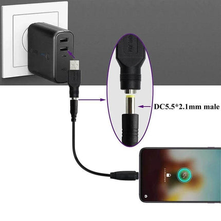 USB to 5.5mm x 2.1mm Female Adapter for Device Connections - USB charger to DC 5.5x2.1mm female adapter cable for powering phones and devices