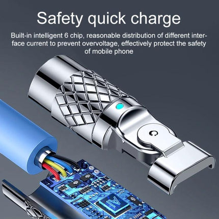 Mech Series USB-C Cable for Everyday Device Charging showing metal connector, braided grip, and internal circuit for safety quick charge