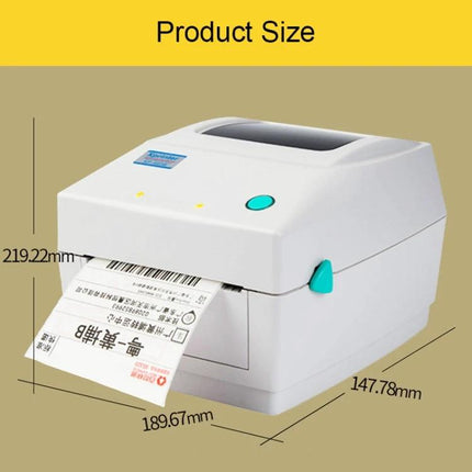 Xprinter XP-460B Thermal Barcode Printer for Everyday Labeling showing compact white desktop label printer printing an inventory barcode label