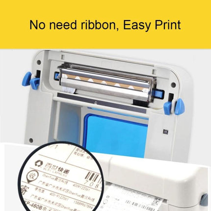 Xprinter XP-460B Thermal Barcode Printer for Everyday Labeling showing label output and ribbon-free easy print mechanism