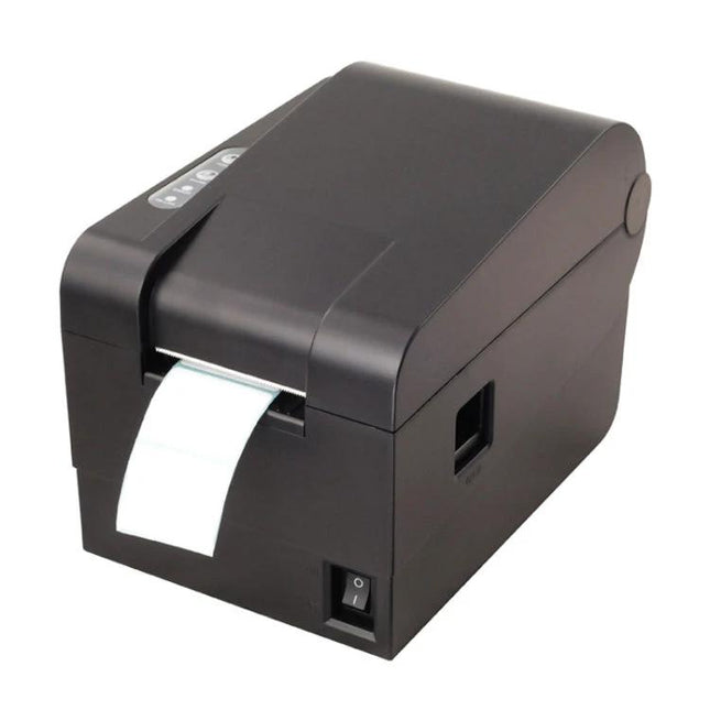 Xprinter Thermal Barcode Printer with USB Port printing white barcode label, compact direct thermal desktop label printer