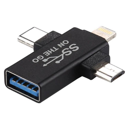 Versatile USB OTG Adapter for Daily Phone and Tablet Use - black 3-in-1 OTG connector with USB 3.0 port for flash drives and mobile devices