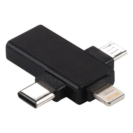 Versatile USB OTG Adapter for Daily Phone and Tablet Use - black 3-in-1 OTG connector with USB-C, Lightning, and micro-USB