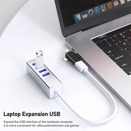 Versatile USB OTG Adapter for Daily Phone and Tablet Use plugged into laptop showing USB flash drive and cables for on-the-go file access
