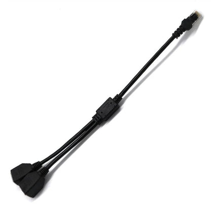 RJ45 Ethernet Splitter Adapter for Connecting Network Cables, 25cm Length - black Y-split cable for joining two Ethernet leads
