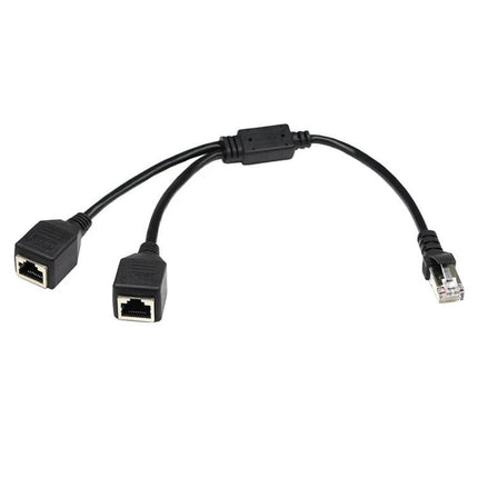 RJ45 Ethernet Splitter Adapter for Connecting Network Cables, 25cm Length - black 25cm cable joiner with two RJ45 female ports and one male plug
