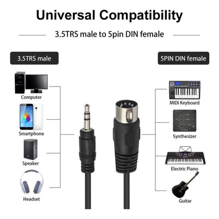 Essential Cable for Connecting Phone to Home MIDI Setups - 3.5mm TRS to 5-pin DIN adapter for smartphone to MIDI keyboard and synth connections