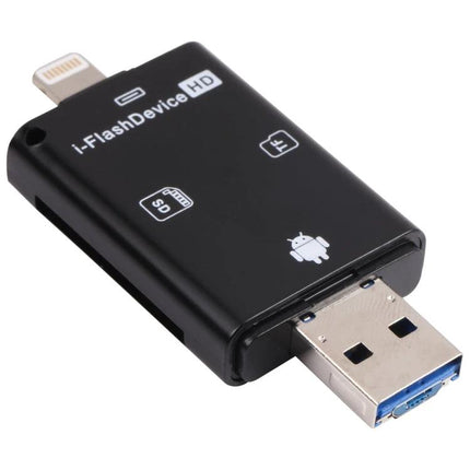 Versatile Card Reader for Daily Phone Storage Expansion - black multi-port USB and Lightning external memory reader