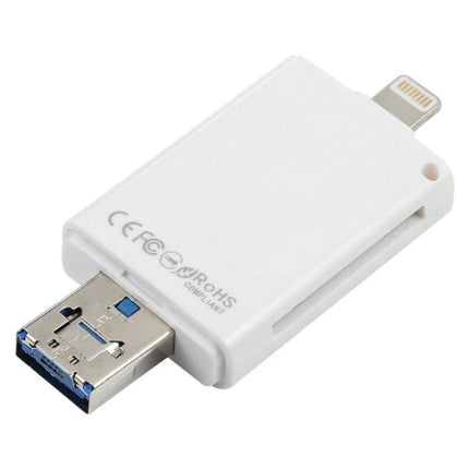 Versatile Card Reader for Daily Phone Storage Expansion — white multiport USB and Lightning card reader for transferring photos, videos, documents on the go