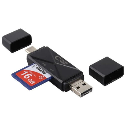 Versatile Card Reader for Everyday Data Transfer on the Go - black multi-port reader with SD card and USB connectors