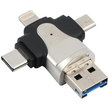 Essential card reader for everyday file transfers and backups - compact multi‑connector TF card reader with USB-A, USB-C, Lightning and microUSB support