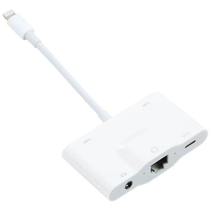 Adapter for Everyday Device Charging and Connectivity at Home - white 8‑pin plug Ethernet, charging and audio ports