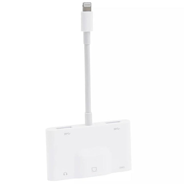 Adapter for Everyday Device Charging and Connectivity at Home - white 8‑pin plug-and-play adapter with charging and accessory ports