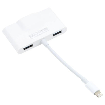 Adapter for Everyday Device Charging and Connectivity at Home white 8‑pin lightning adapter with dual USB ports for charging and data