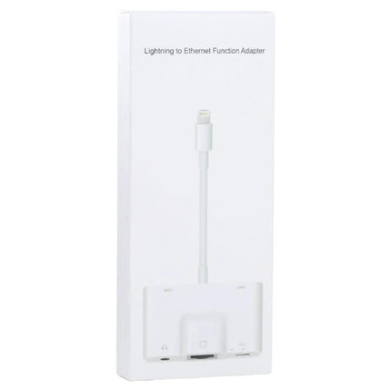 Adapter for Everyday Device Charging and Connectivity at Home - white 8‑pin lightning to Ethernet and charging plug-and-play adapter box