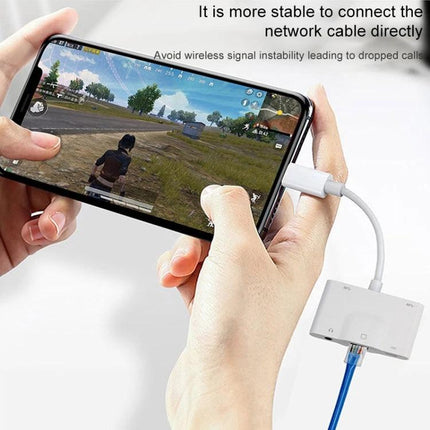 Adapter for Everyday Device Charging and Connectivity at Home with 8 Pin plug providing charging and wired Ethernet for gaming and streaming