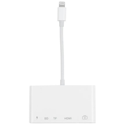 Compact Adapter for Daily Device Links and Media Sharing - white 8 Pin multiport hub with HDMI, SD, TF and charging icon