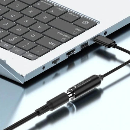 Nylon Braided USB-C to Square Port Adapter Cable for Lenovo Devices connected to a Lenovo laptop showing charging and data transfer