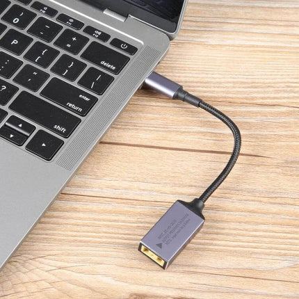 Nylon Braided USB-C to Square Port Adapter Cable for Lenovo Devices connected to laptop showing braided cable and square Lenovo power port adapter