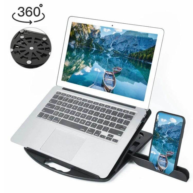 Laptop Cooling Stand with Adjustable Phone Holder for Daily Use - ergonomic elevated laptop stand with phone holder and cooling vents