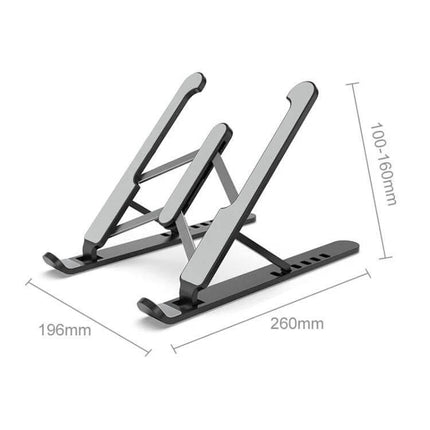 Foldable Adjustable Laptop Stand for Home and Office Use - foldable adjustable black ABS and silicone portable laptop riser, 100-160mm height