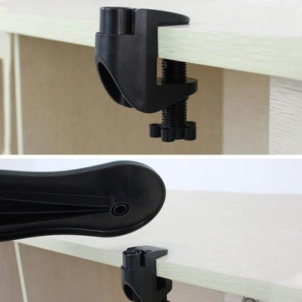 Ergonomic Arm Support Plate for Computer Desks with Rotation Feature clamp mount shown attached to desk edge