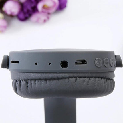 Folding Bluetooth Headphones For Commuting And Home Use showing headphone side controls 3.5mm jack and microUSB