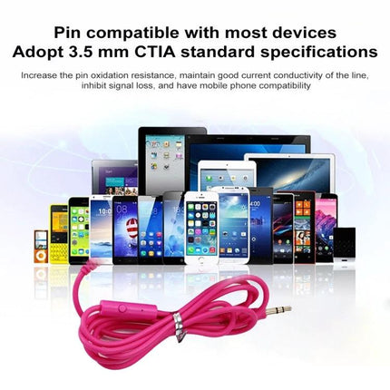 Folding Bluetooth Headphones For Commuting And Home Use showing pink 3.5mm cable with devices in background