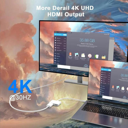 Connect your phone to TV for everyday video sharing sessions with Type-C to HDMI adapter showing 4K display and laptop hookup