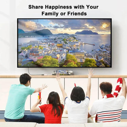 Connect your phone to TV for everyday video sharing sessions - family watching movies via Type-C to HDMI adapter on large TV