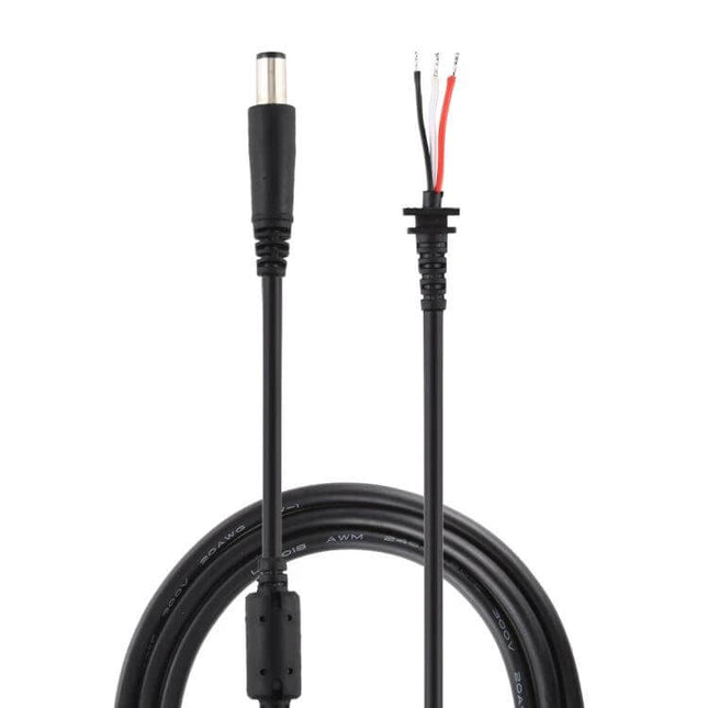 DC Male Power Cable for Dell Laptops, 7.4 x 5.0mm Connector - black replacement cable with exposed red/black wires and ferrite bead