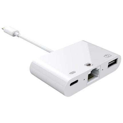 Daily Essential Cable for iPhone Camera Photo Transfers - white Lightning to USB, Ethernet and camera adapter for photo import and wired internet