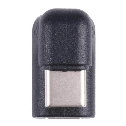 U-Shaped USB-C to Type-C Adapter for Mobile Charging and Data Transfer showing black right-angle connector positioned to route cable behind device
