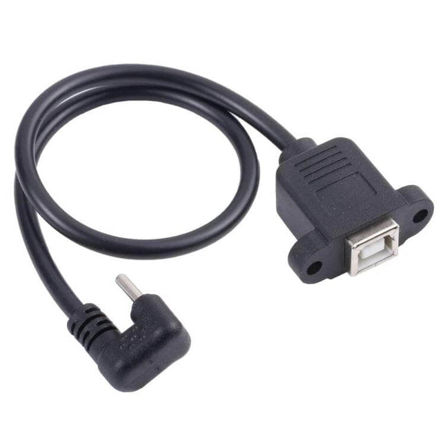 USB-C to B-Type Square Female Adapter Cable for Data Transfer and Charging, black right-angle USB-C to B-Type adapter cable