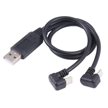 Versatile Cable for Everyday Device Charging and Data Transfer – black dual right-angle Micro USB and Type-C charging and data cable