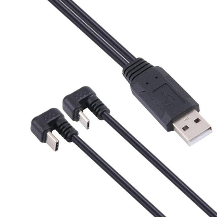 Versatile Cable for Everyday Device Charging and Data Transfer — USB-A to right-angle Micro USB and Type-C cable for charging and data syncing