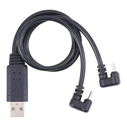 Versatile Cable for Everyday Device Charging and Data Transfer – dual right-angle Micro USB and Type-C charging/data cable coiled for phone gaming