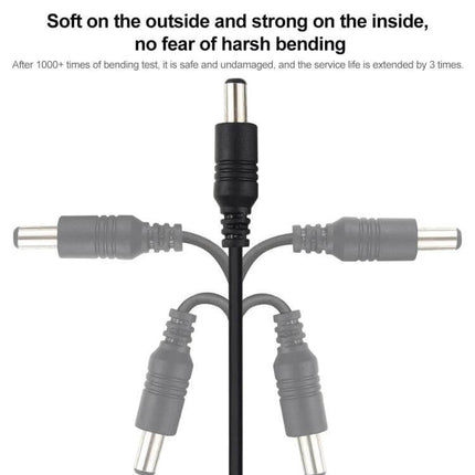 1 Meter Female to Male DC Power Extension Cable for Laptops showing flexible TPE construction and durable bend-resistant female to male barrel connectors