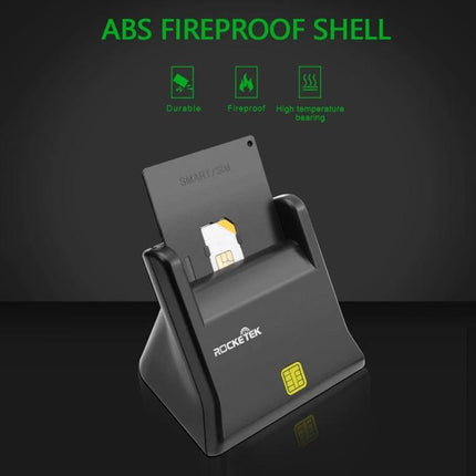 Rocketek Smart Card Reader for Online Banking Security - black ABS fireproof USB smart card reader for secure banking and digital signatures