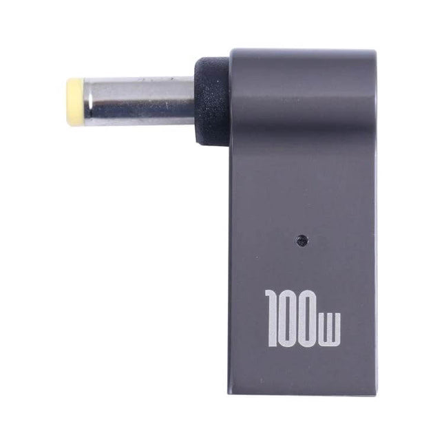 USB-C Female to DC Adapter for Computer and Laptop Charging - 100W right-angle DC plug adapter, compact travel charger accessory